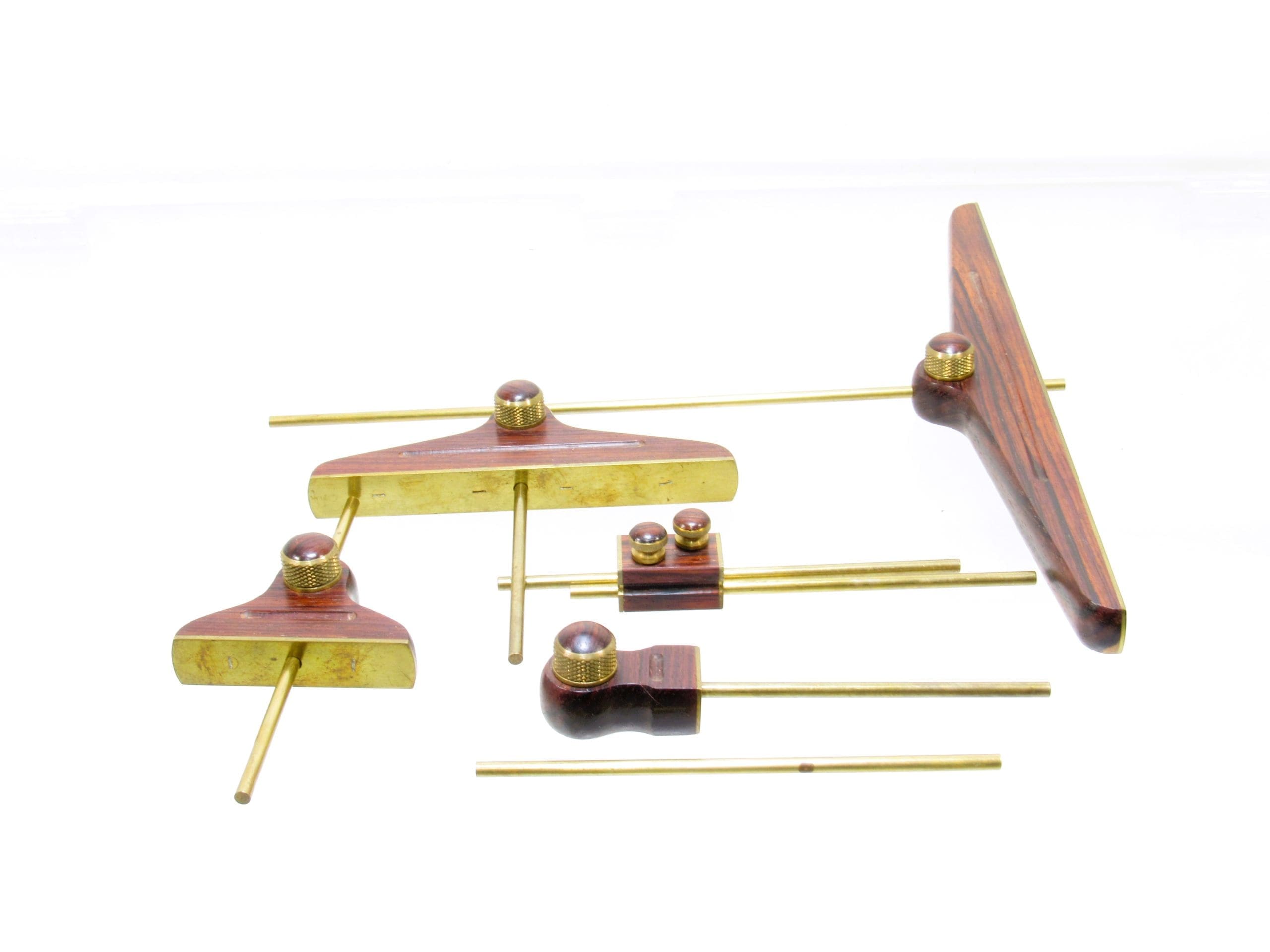 Amazing Set Of 5 Exotic Wood And Brass Depth Gauges Large Sizes ...