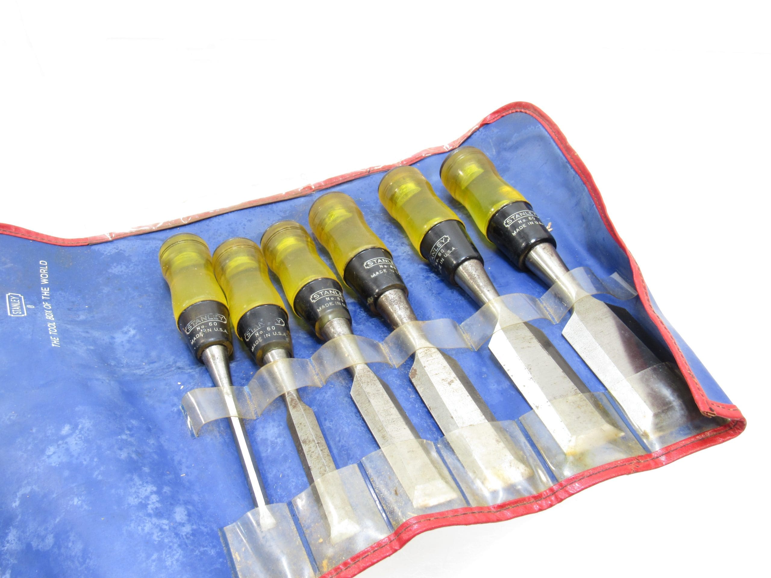 Great Set Of 6 Stanley # 60 Chisels In Case Graduated for 1 1/2